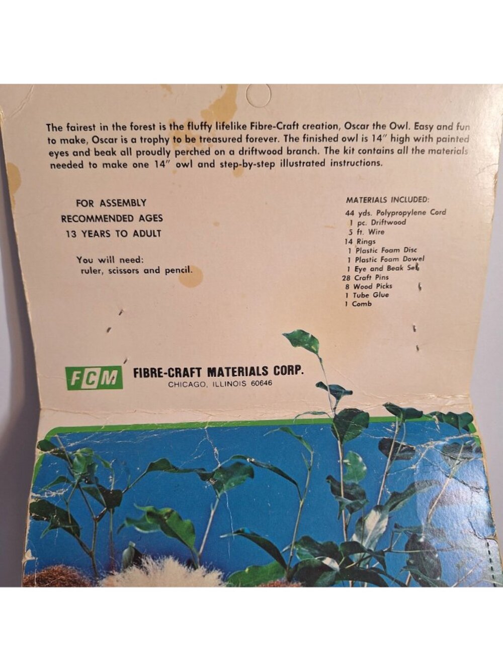 Oscar The Owl Kit 2126 14" Fibre Arts DIY Craft Vintage 70s FCM New Makes 1 Owl - Picture 7 of 10